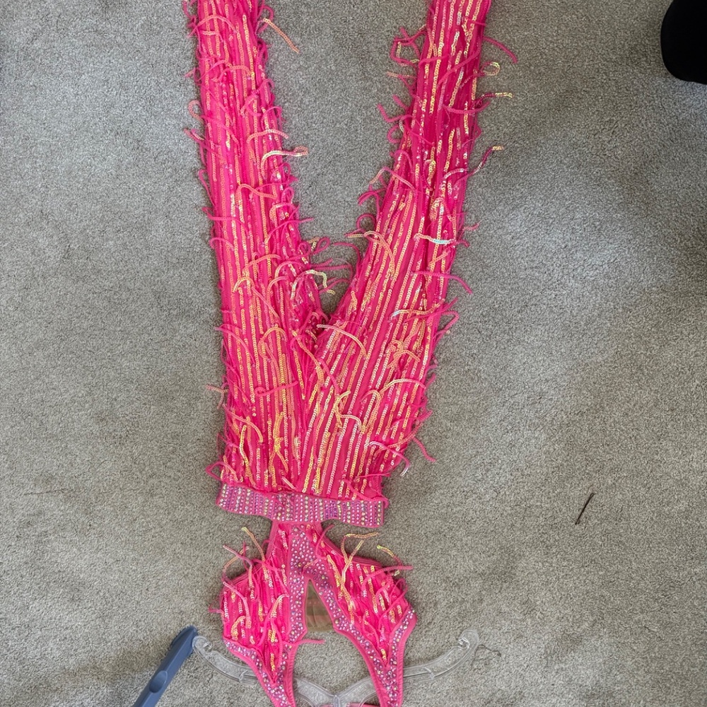 Glamour Costume - Hot Pink Sequin Fringe Jumpsuit - Picture 3 of 4